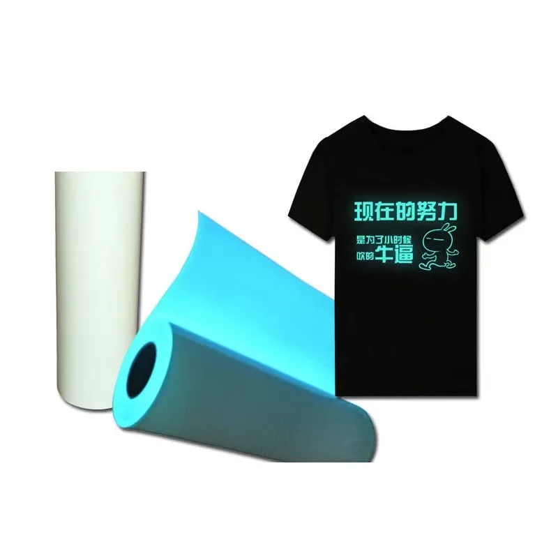 PU Glow In the Dark Heat Transfer Iron on T-shirt Clothes Custom LOGO Glow in Dark Vinyl Print  Luminous Heat Transfer-film