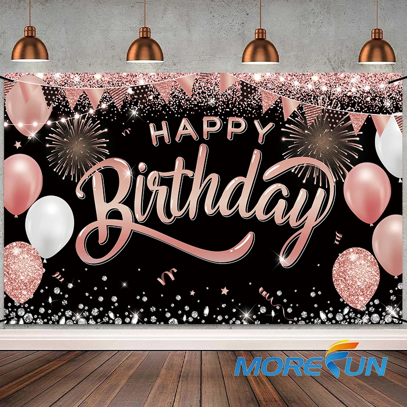 Rose Gold Happy 30th 50th Birthday Banner Backdrop Decorations for Girls Women Pink Happy Birthday Theme Party Sign Supplies