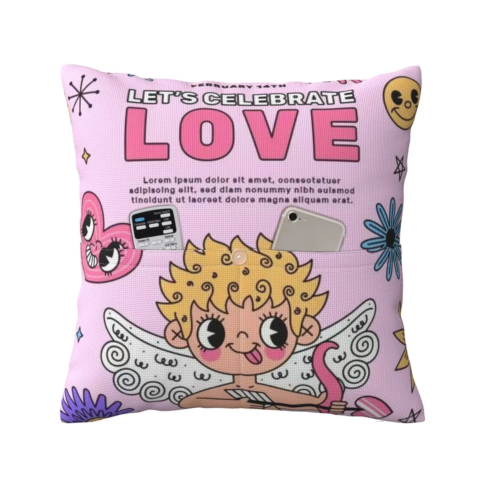Valentine  Angel Custom Christmas 16 inch Linen Pillow Case with Pocket Sublimation Pillow Case Cover Blank