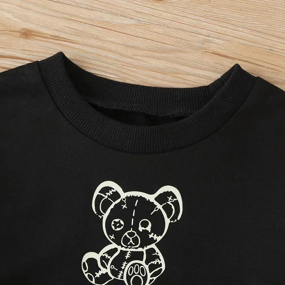 J&H 2022 girls kids summer chic black Little Bear caftan and grid printed slip dress sets 2 piece outfits lovely toddler clothes