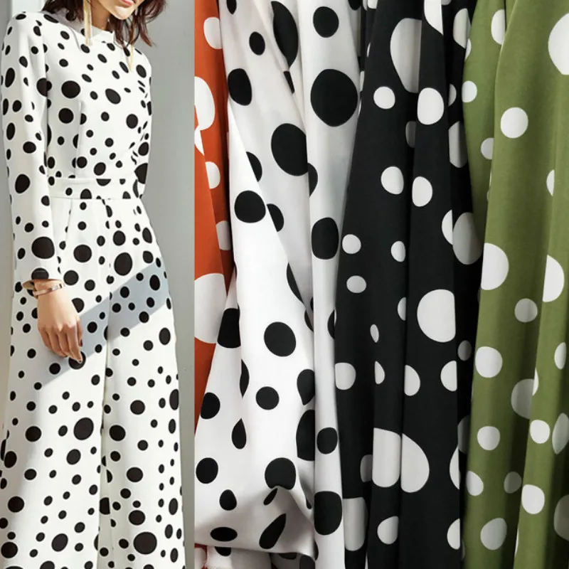 Soft Black Irregular Polka Dot Printed Chiffon Fabric for Dress Shirts by the Meter, White, Pink, Green and Purple