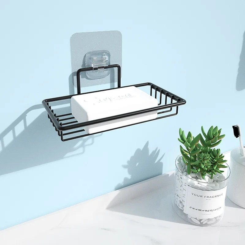 Samanl Modern Stainless Steel Soap Dish with Adhesive Black Bathroom Shelf and Sponge Holder Wall-Mounted Soap Saver