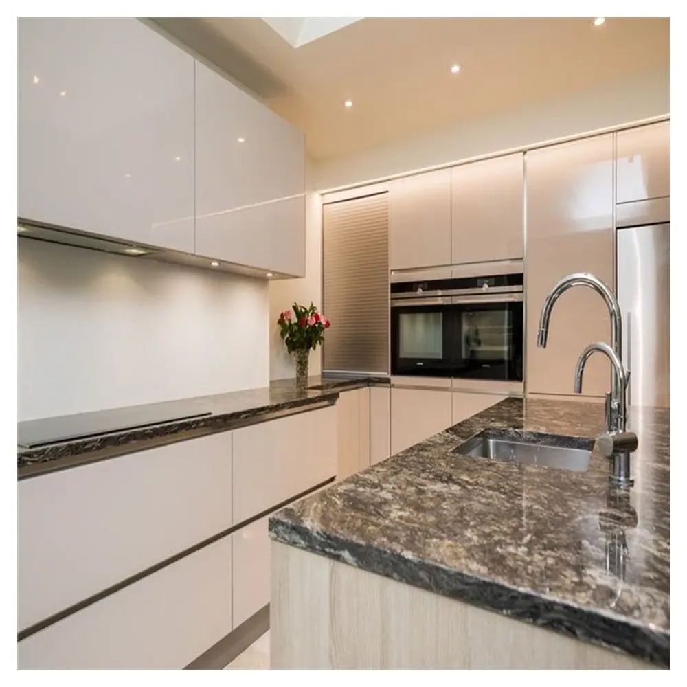 Prima Wood grain melamine chipboard/PVC thermofoil faced MDF simple cheap display kitchen cabinets for sale