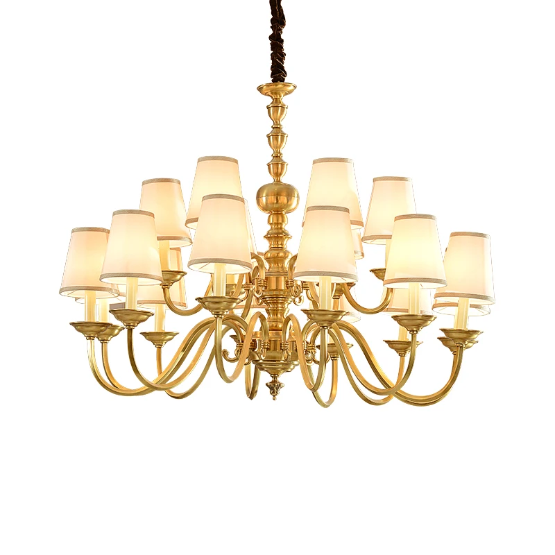 french classic bronze neutral plated 18 arms Arched fabric copper ceiling chandelier pendant lamp wall hang light lighting led