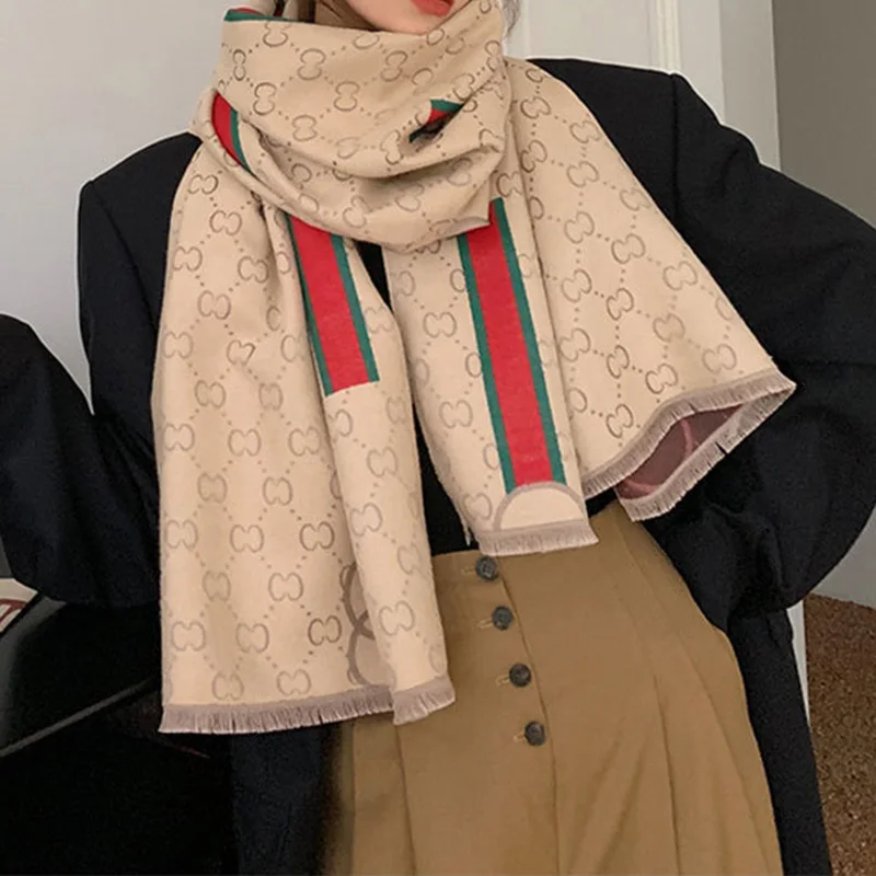 New Luxury Designer Ladies Double Sided Pashmina Shawls Fashion Letter Pattern Scarves for Women Winter Warm Cashmere Shawl