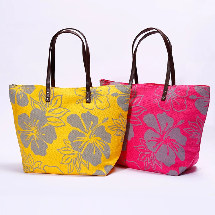 Personalized Custom Logo Beach Bag Flower Pattern Bright Color Wholesale Beach Bags