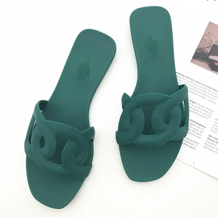 hot sale girls summer beach flat jelly  shoes popular female flat slippers ins open toe flat slippers one-piece chic for women