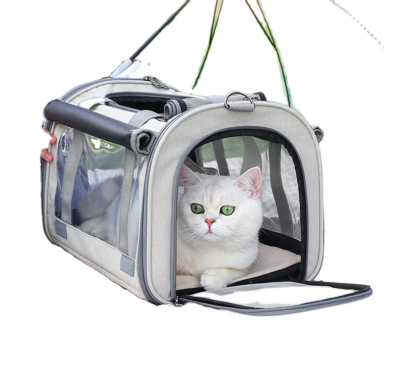 2022 OEM pet carriers & travel products private label collapsible foldable transparent traveling tote bag pet cat carrier bag