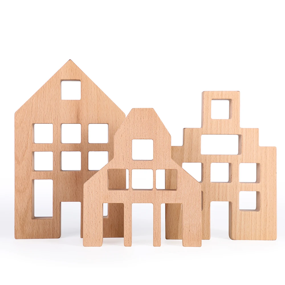 Large Beech Wood Dutch House Rectangle Stacking Blocks for Kids Montessori Decorations Wooden Toys (without acrylic cube blocks)