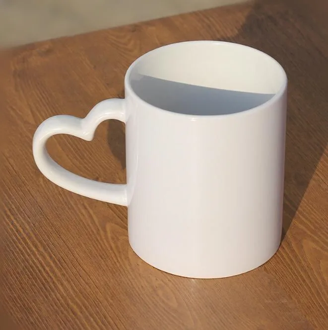 Heart Shaped Handle White Cup/Mugs Ceramic Mugs Coated Cup Thermal Transfer Cups Wholesale with Custom/LOGO Gift