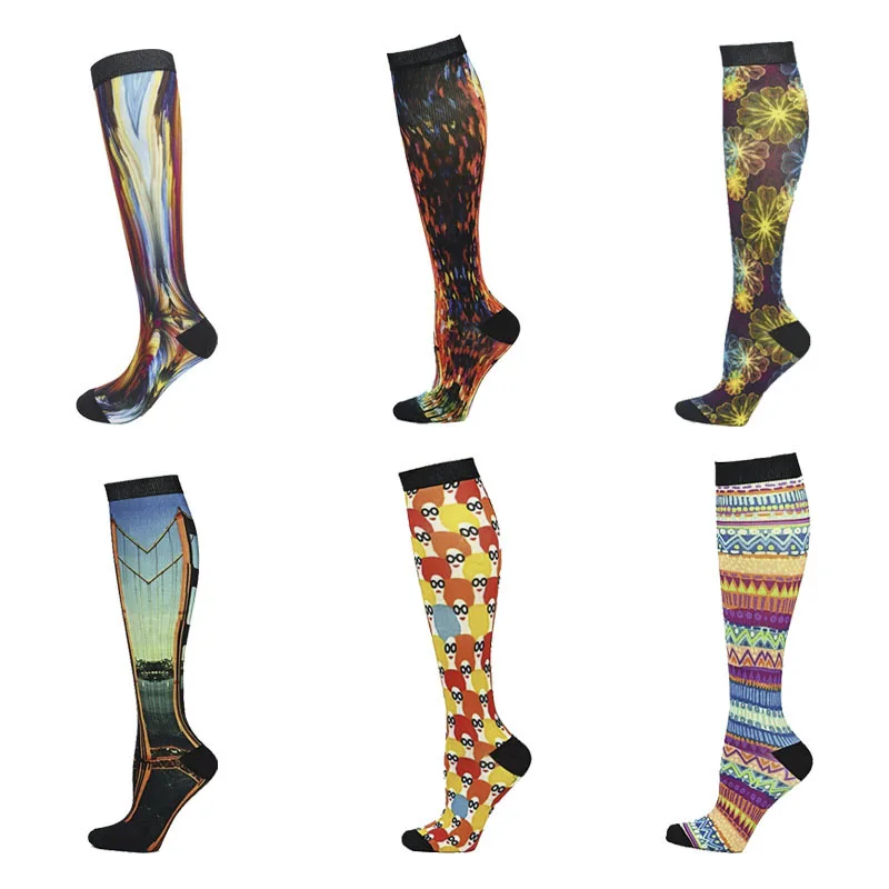 Fashion Colorful Unisex Knee High Sport Men Women Plantar Compression Nursing Socks