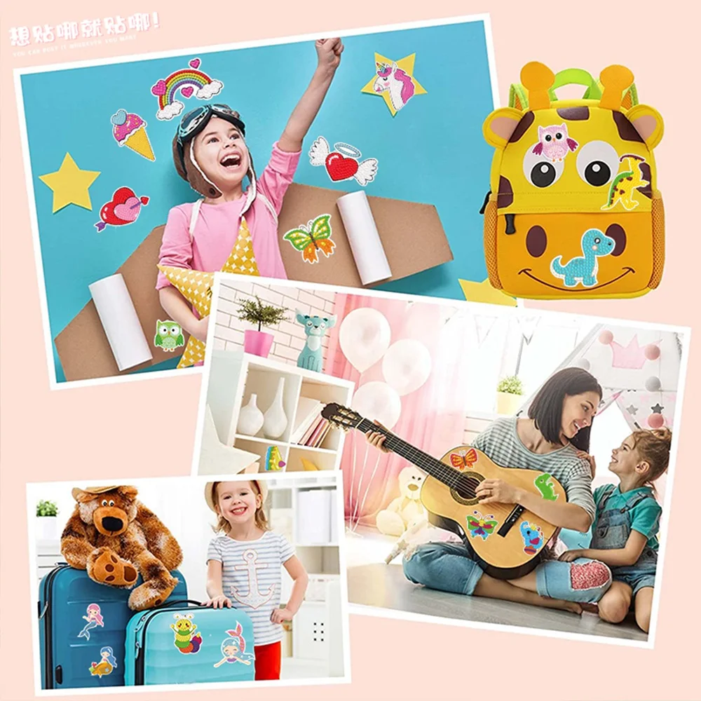 DIY Diamonds Art Mosaic Stickers Diamonds Painting Stickers Cute Cartoon Pattern for Kids Gift Rewards Home Decor