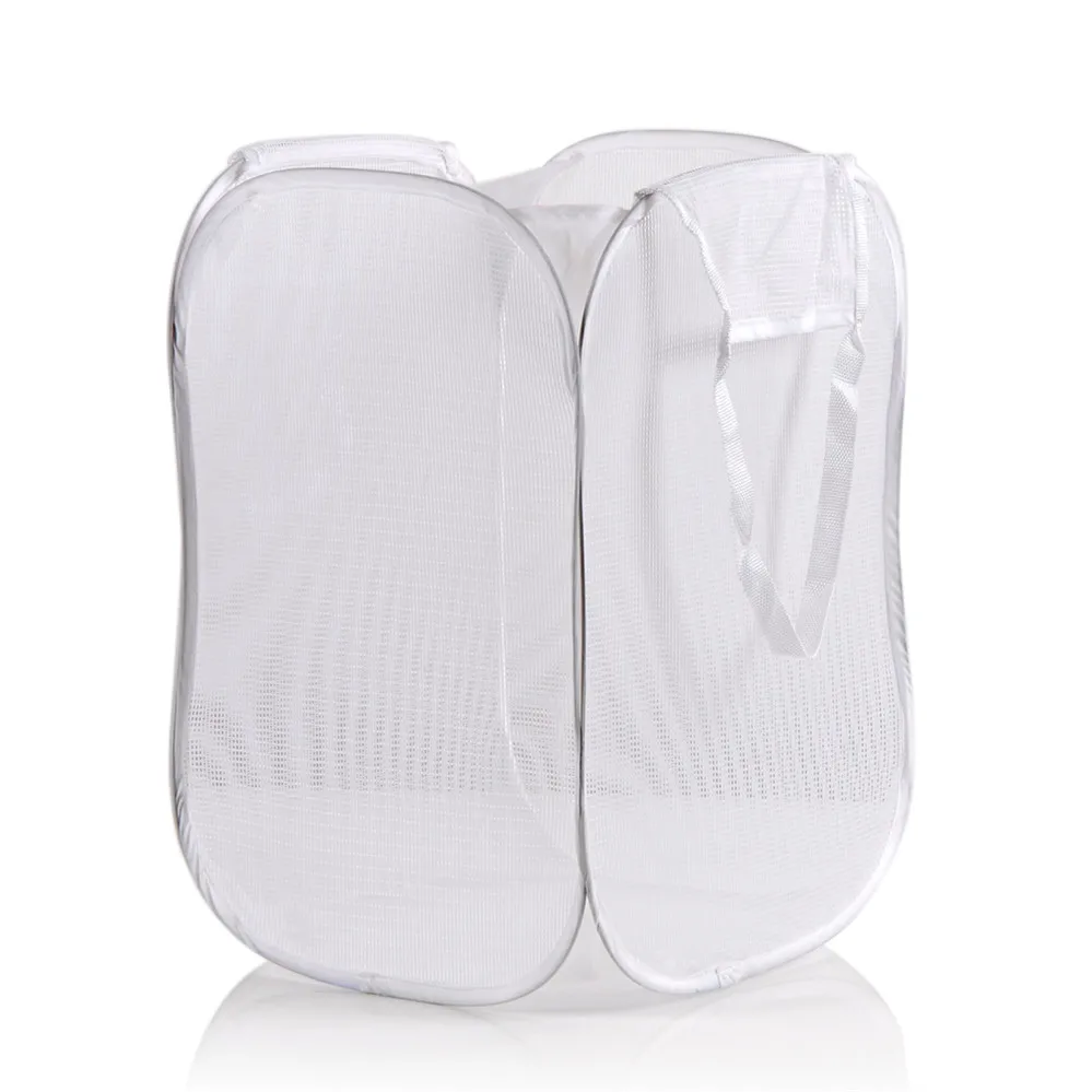 Simple Balcony Portable Pop up With Handle Collapsible Mesh Fabric Laundry Basket For Home