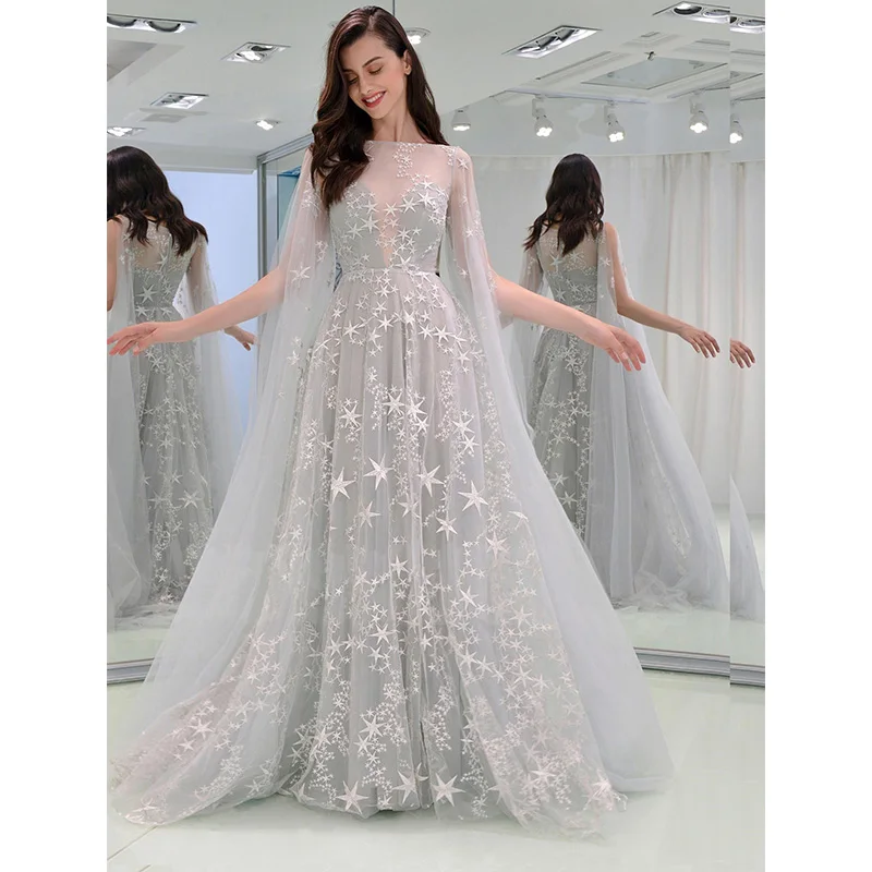 Новое модное женское сексуальное Сетчатое кружевное длинное платье без рукавов с изображением звездного неба для девушек коктейльное вечернее платье для свадьбы