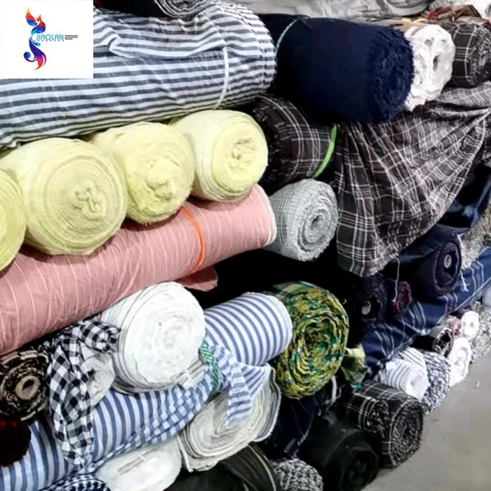 Africa woven textile cheap price cotton mixed fabric stocklot plaid fabric stock lot in kg for apparel