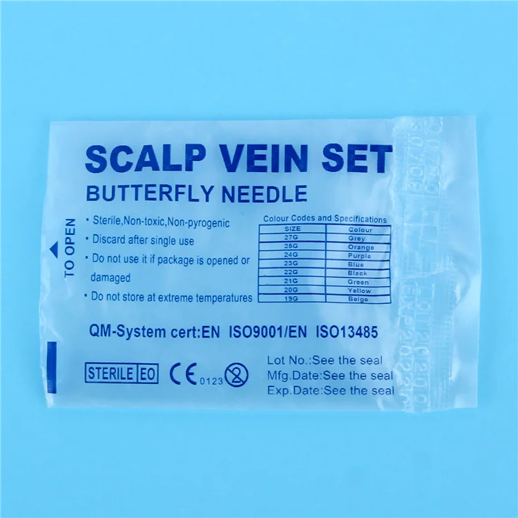 Disposable scalp vein set butterfly winged safety iv administration double wing infusion needle manufacturer 23G luer lock slip