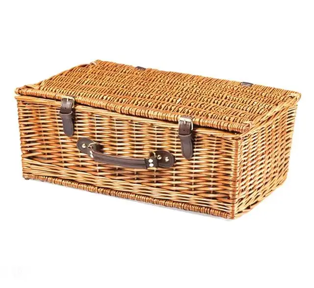 Hot selling wicker picnic basket for 4 people, rectangular with carpet, outdoor camping wicker basket