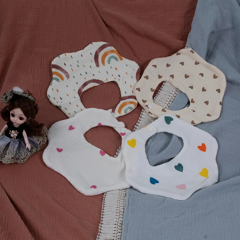 Baby saliva towel 6-layer thick pure cotton gauze 360 degree newborn bib cartoon print