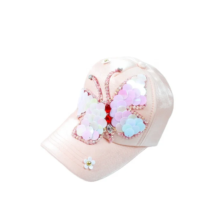 Promotion Fashion Design Butterfly Pattern Paillette 5 Panels Children Caps Baseball Hat