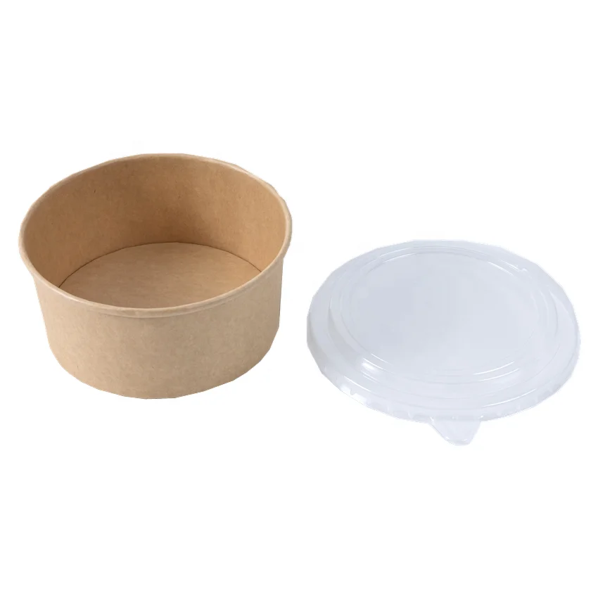 Wholesale price Salad bowl  disposable take away kraft paper salad bowl rice packaging bowl with pet lid for restaurant