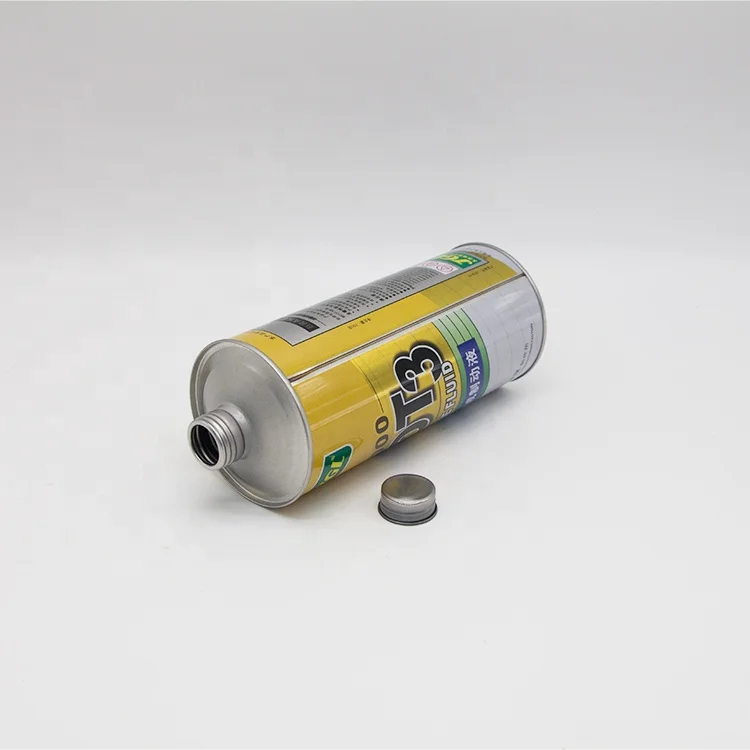 Cone top empty tin can with customized printing for 1L brake fluid cleaning agent