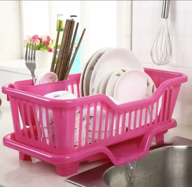 Environmental Protection Material Plastic Rectangle Drying Dish Rack With Cutlery Basket sink set