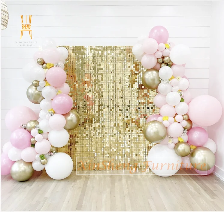 Squin Wall Panel Square Spangle Wall Gold Shimmer Wall for Wedding Event Decoration