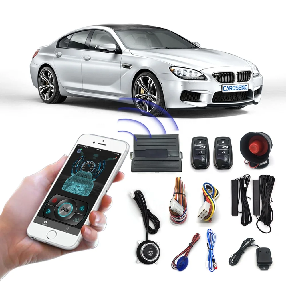 PKE Keyless Entry car alarms system with BT Phone APP control remote start Engine