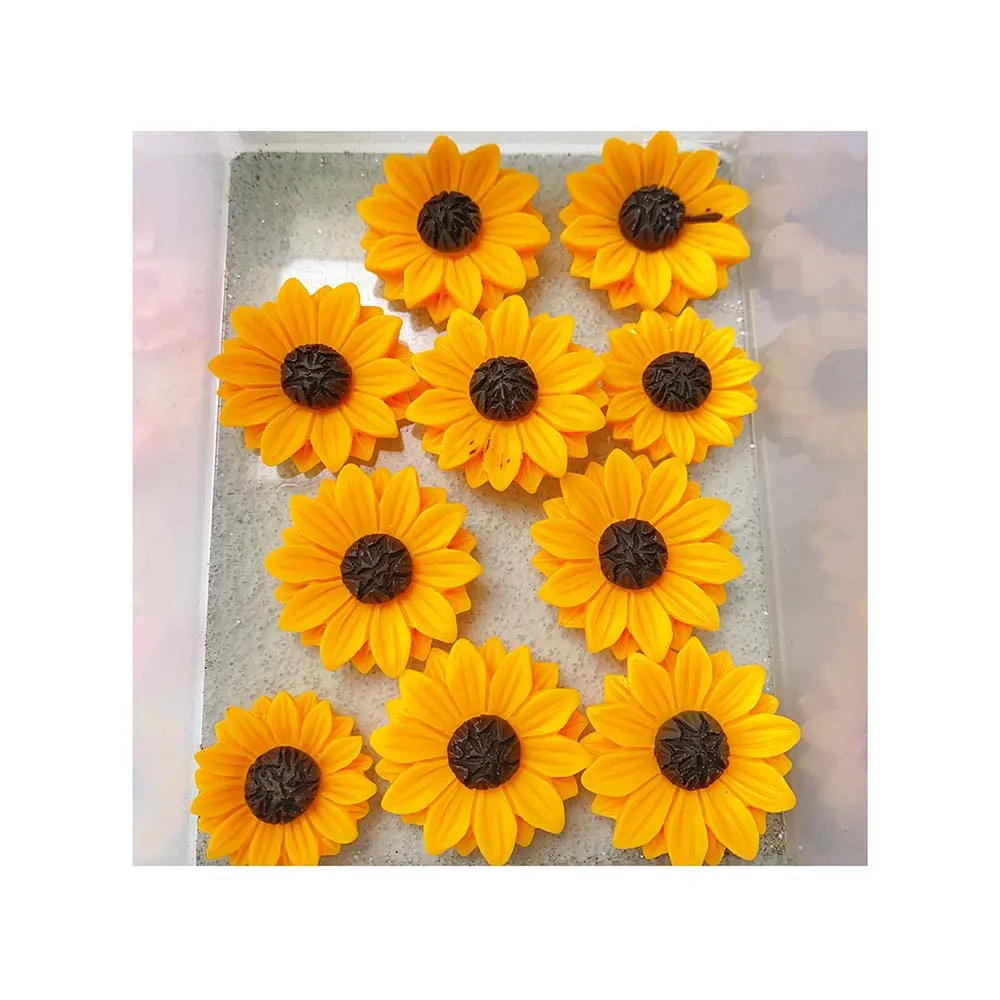 24MM Acrylic Resin Sunflower Cabochons Flatback Brown Floral Tiny Kawaii DIY Embellishments Loose Beads for DIY Projects