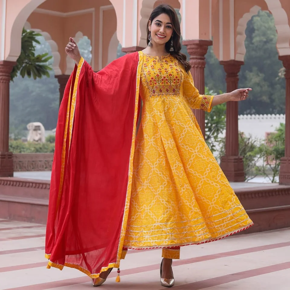 
New Latest Designer Printed Cotton Kurti with Dupatta Set For All Occasions Wedding Wear Indian Dresses 