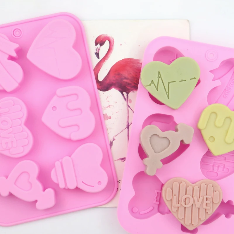 1067 Factory stock silicone soap mold cake mold silicone cake mold hand made soap candle mould 6 hole different heart candle