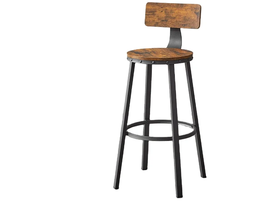 Vintage brown rustic high back bar stool chair wooden high bar chair for bar table restaurant chair