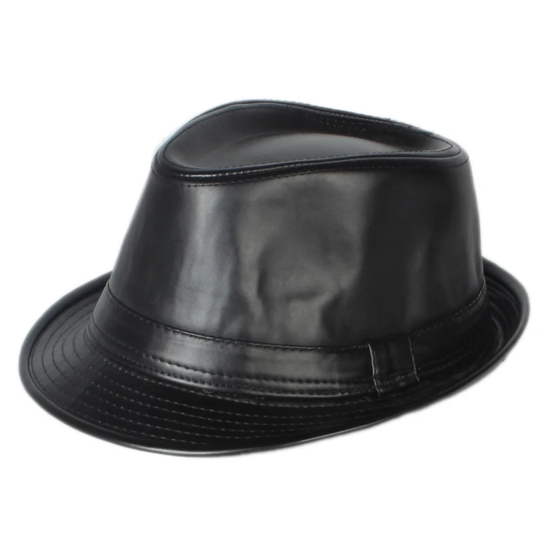 Wholesale Fashion simple PU hats new autumn and winter feather PU leather fedora hat for women and men