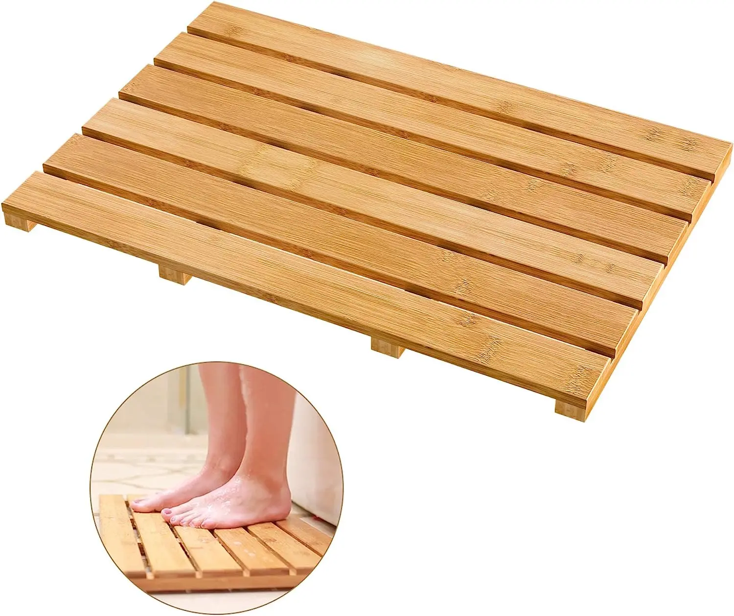 Non-Slip Bamboo Wooden Waterproof Floor Mat Bath Mat for Bathroom Luxury Shower
