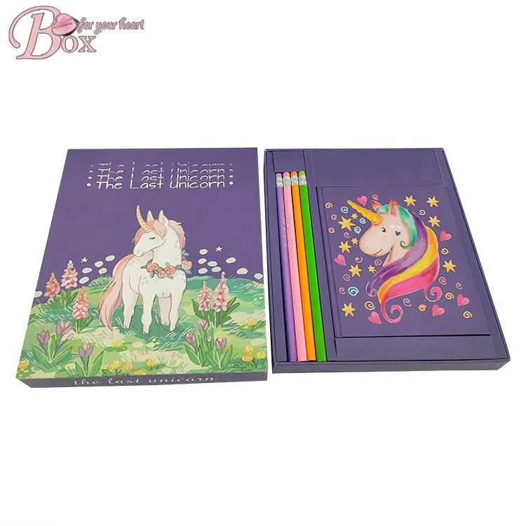 Cartoon Pattern Custom school supplies paper study Cardboard Notebook Pen Set stationary set (1600503589508)