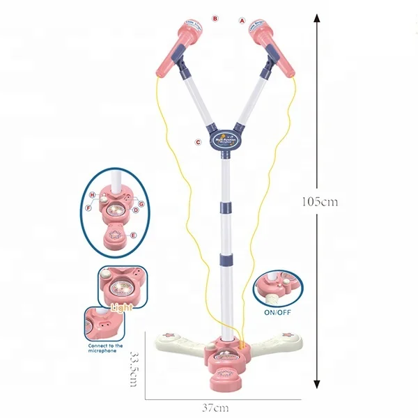 2 Microphones and Adjustable Stand Karaoke Machine Toy Instruments Musical Set