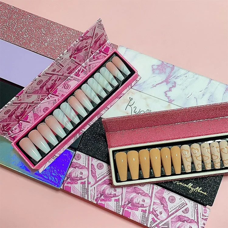 Naixi Custom New Trendy  Black White Swirl Press On Nails Tips Artificial Fingernails Acrylic Strong Nails