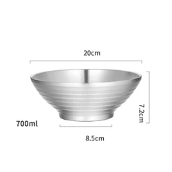 Double Layer Japanese Ramen Bowl Stainless Steel Anti-Scalding Instant Noodles Salad Food Bowls for Restaurant Kitchen Tableware