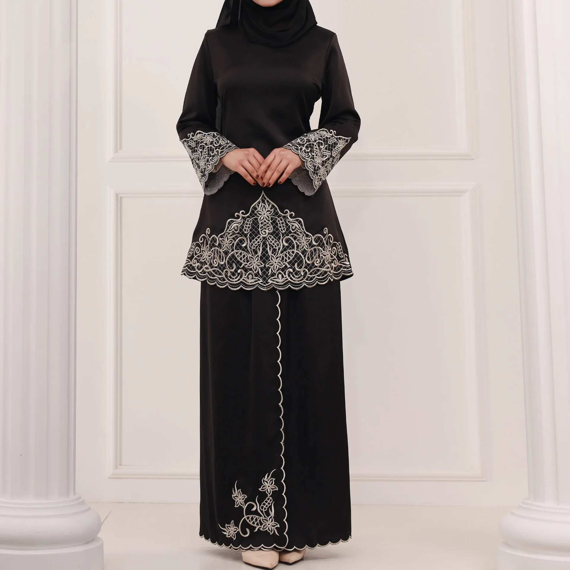Embroidered Middle East Two-piece Set arabic muslim dress malaysia islamic clothing Baju Kurung Muslim Dress 2