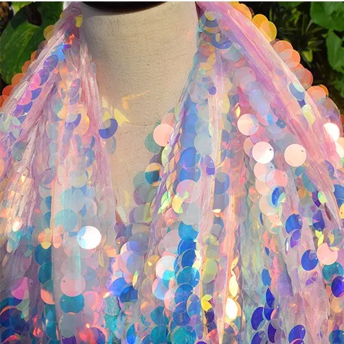 Organza 3mm Reversible Material Mesh Dress New Product 2020 Polyester Sequin Lace Fabric for Women Dresses White Woven Plain