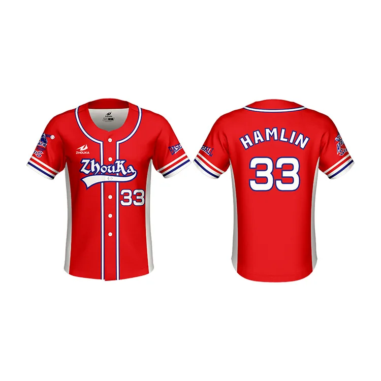 Wholesale red color Baseball uniform full sublimation design by own design OEM baseball jersey for team