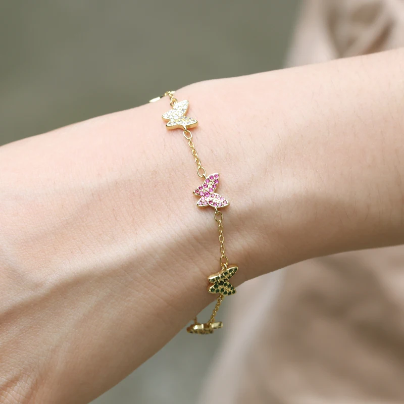 
Jewelries wholesale custom fashion adjustable copper CZ micro pave 18k gold plated charm women bracelets 
