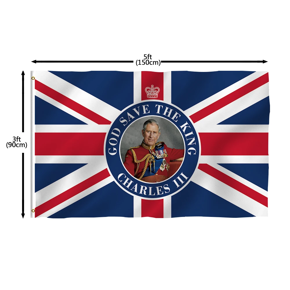 Cheap Custom High Quality 100% Polyester 90x150cm/3x5 ft UK King Charles III 2023 Coronation