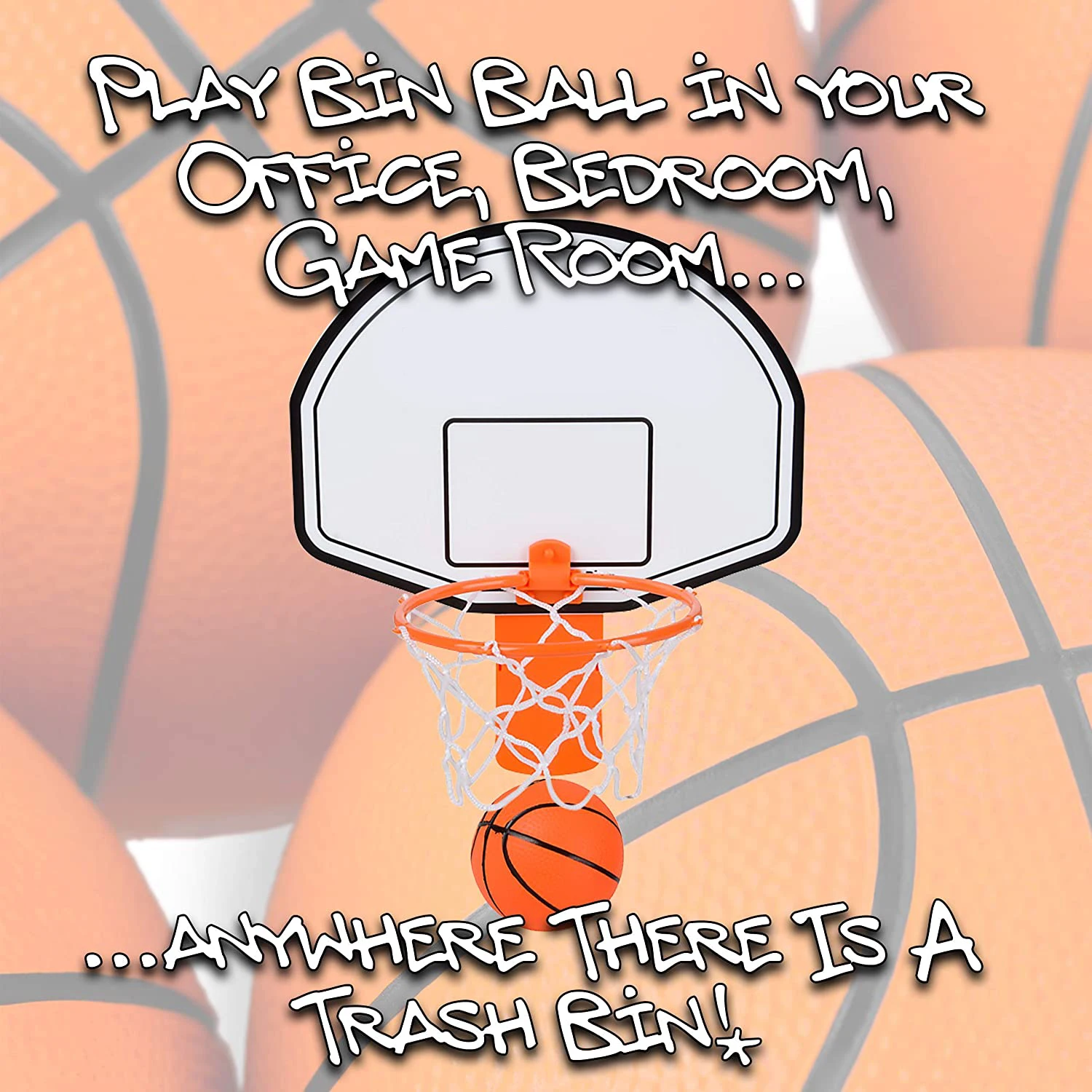 Mini Basketball Hoop Trash Can Set  With  Inflatable Mini Rubber Basketball & Pump