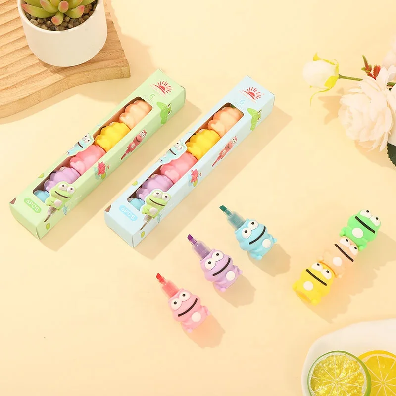 High Quality stacking highlighter mini frog stackable Cute highlighter 6 in 1 highlighter