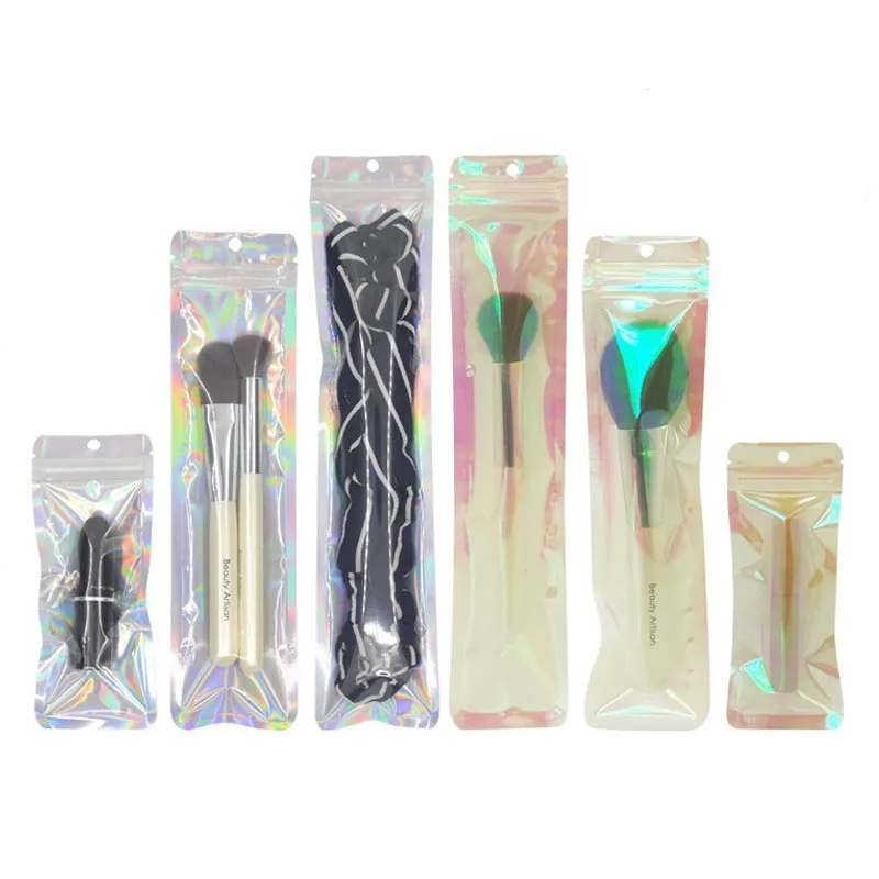 Three Side Sealed Plastic Zipper Bags Ziplock Bag Holographic Rainbow Laser Pouch Jewelry Gift Transparent Packaging Storage Bag