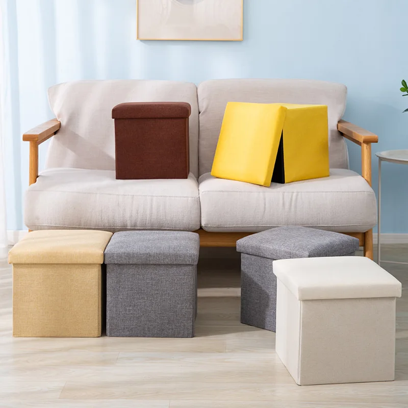 Wholesale Multifunctional House Items Fabric Solid Color Combination Folding Storage Box Stool Ottoman For Toys