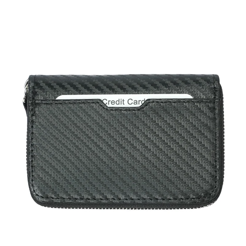 Carbon Fiber Card Holder RFID Anti-Magnetic Multi-Function Multi-Card Slot Short Zipper Card Holder