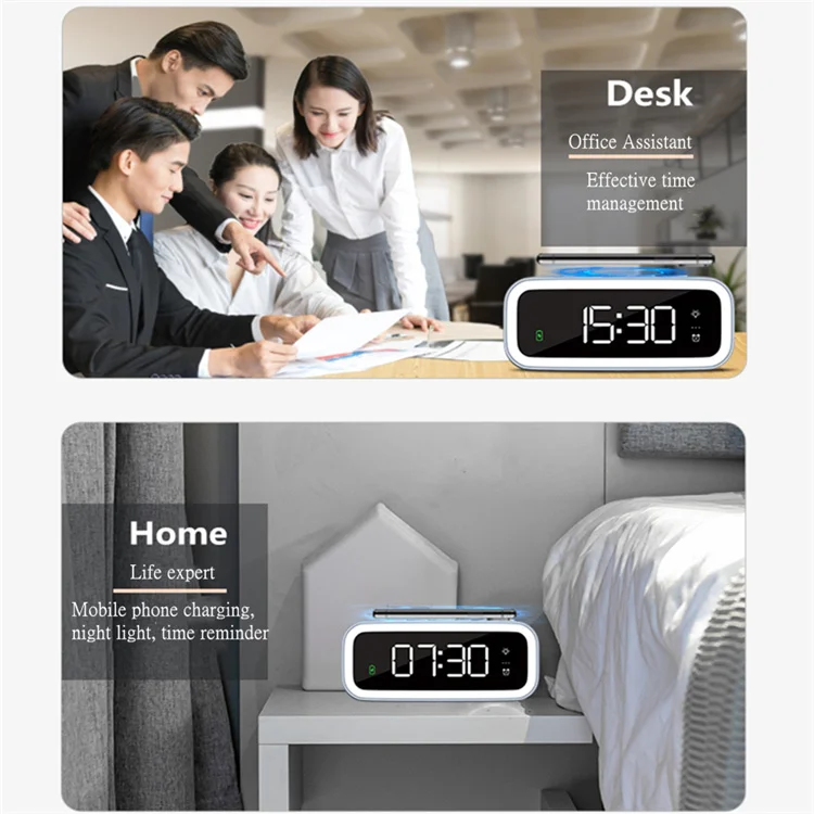 desk table led lamp with digital alarm clock cute portable mood lamp 15W alarm clock wireless charger for phone
