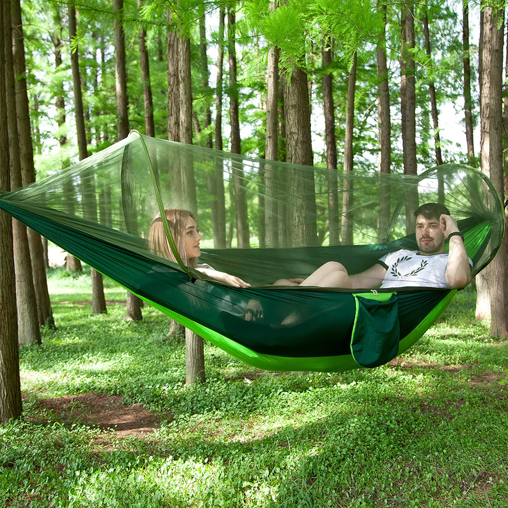 In Stock Durable Ripstop 210T Nylon Single & Double Customized Color Flat Lay Hammock Tent With Mesh
